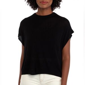 Vince Camuto Rich Black Cap-Sleeve Crew Neck Blouse